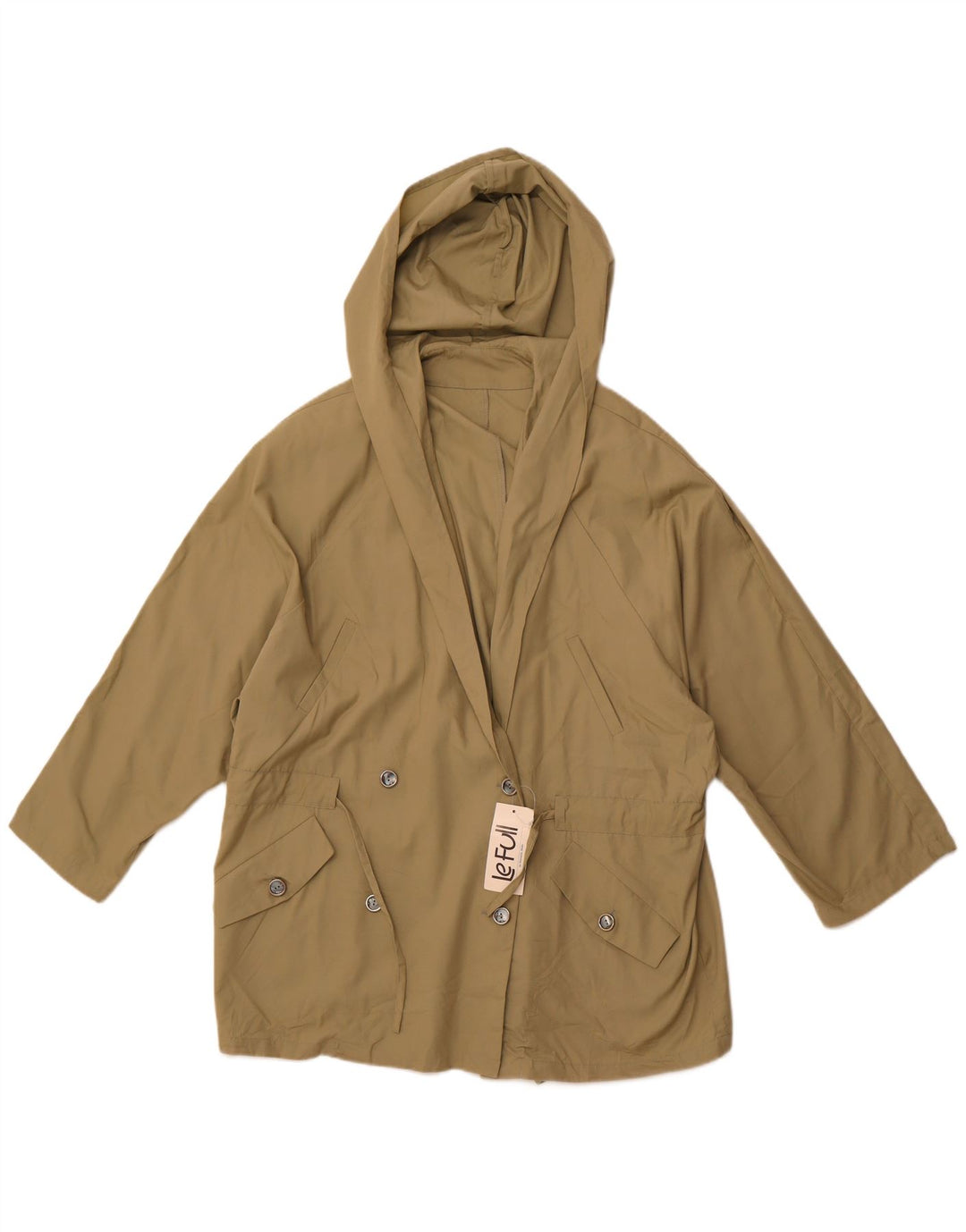 LE FULL Womens Oversized Hooded Double Breasted Coat UK 14 Medium Khaki
