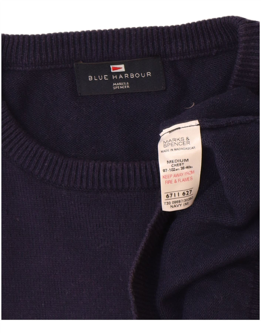 Marks & Spencer Mens Blue Harbour Crew Neck Jumper Sweater Medium Navy Blue