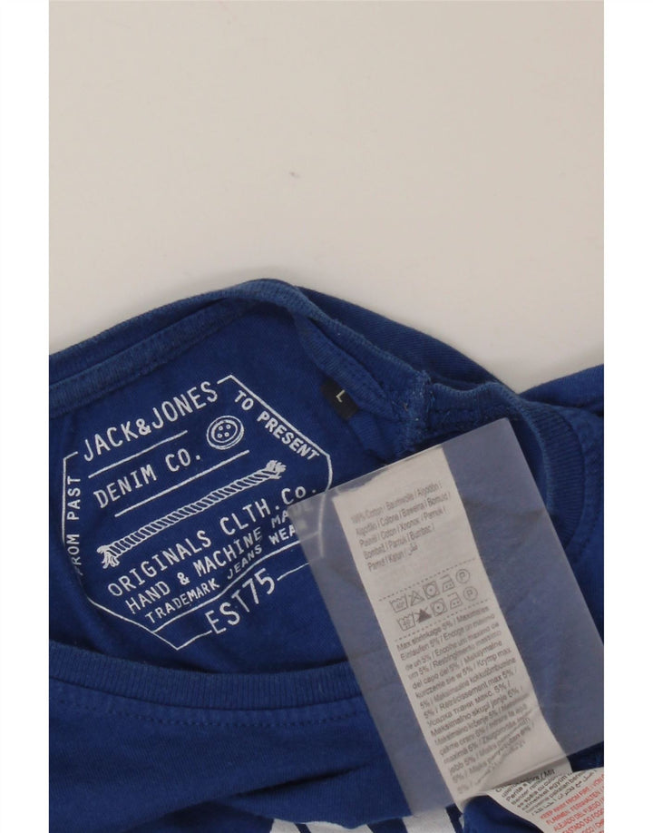 Jack & Jones Mens Graphic Top Long Sleeve Large Blue Cotton