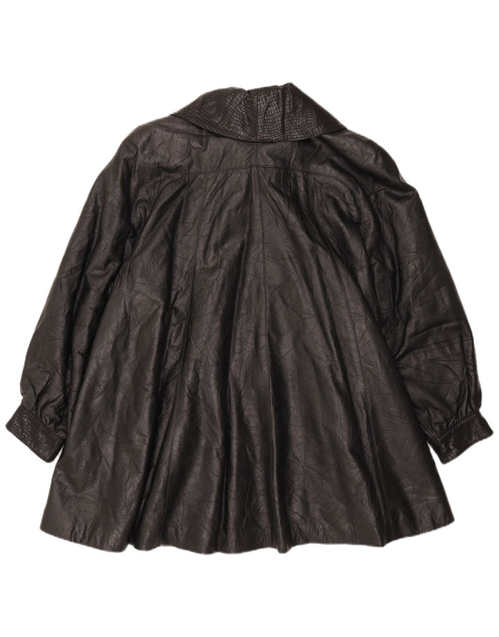 VINTAGE Womens Leather Coat IT 44 Medium Black Leather