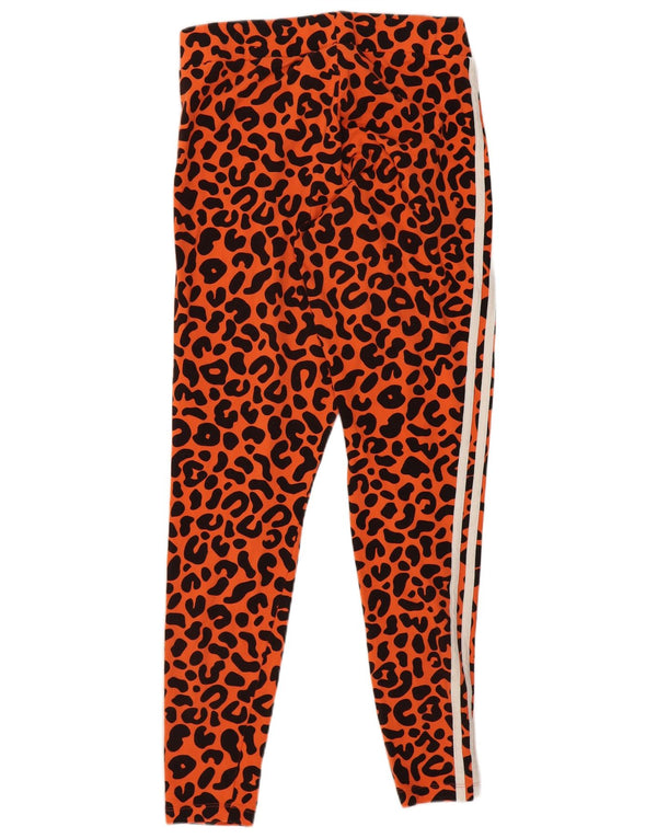 Adidas Womens Leggings UK 14 Medium Orange Animal Print Cotton