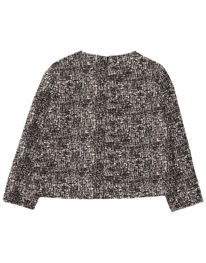 Zara Womens 3/4 Sleeve Crop Blouse Top UK 14 Medium Black Flecked Polyester