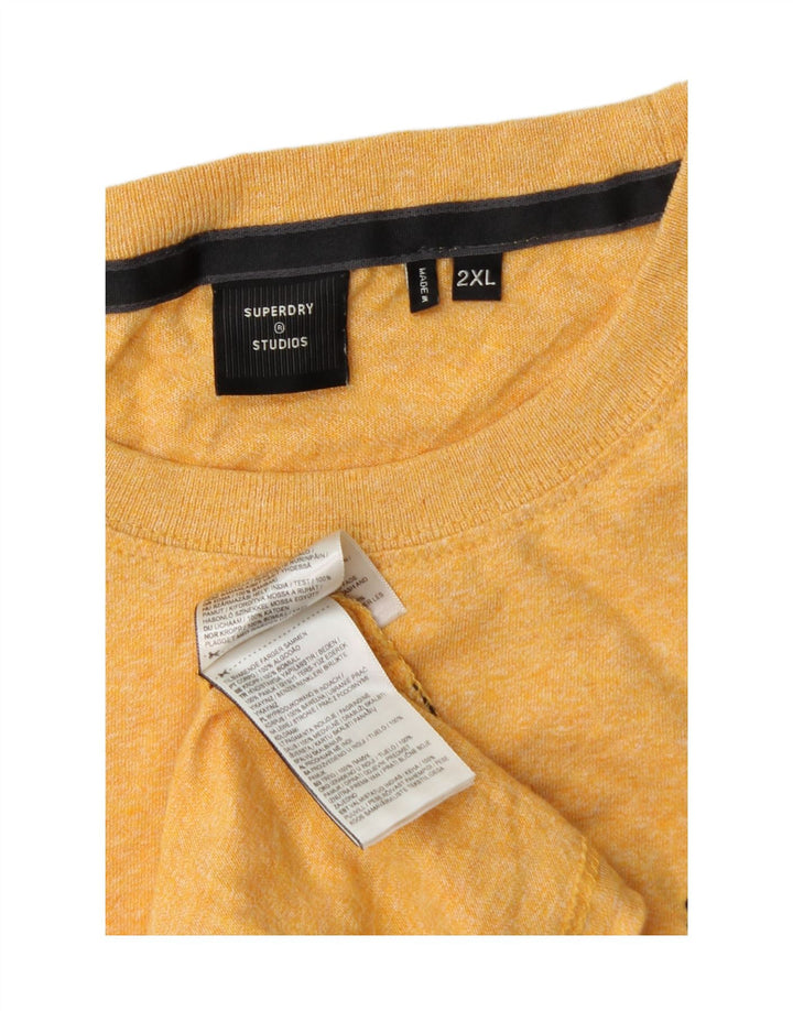 SUPERDRY Mens T-Shirt Top 2XL Yellow Cotton