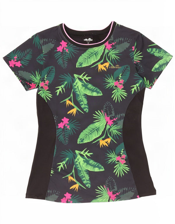 Ellesse Womens Graphic T-Shirt Top UK 12 Medium Black Floral Polyester
