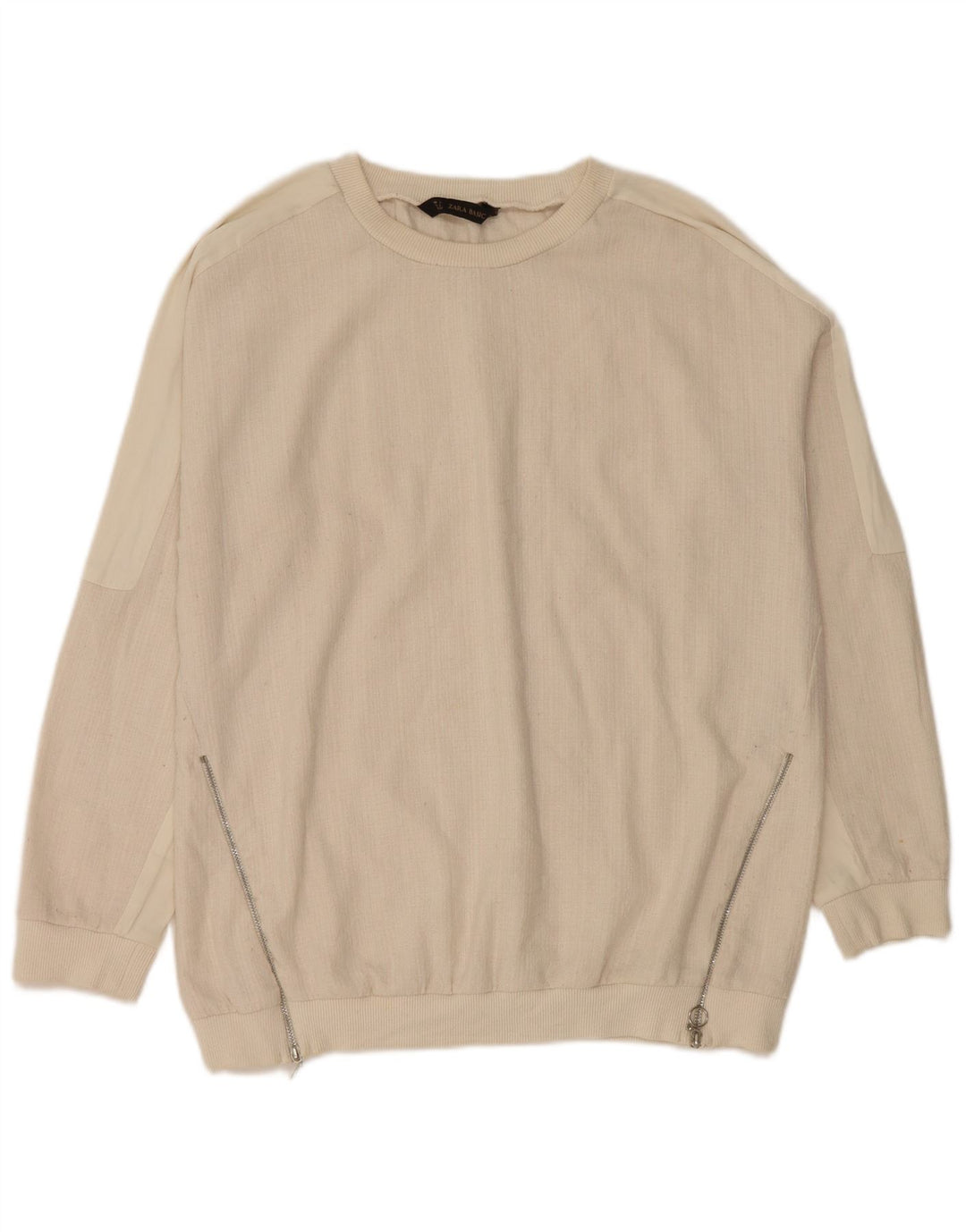 Zara Womens Sweatshirt Jumper UK 16 Large Off White Cotton