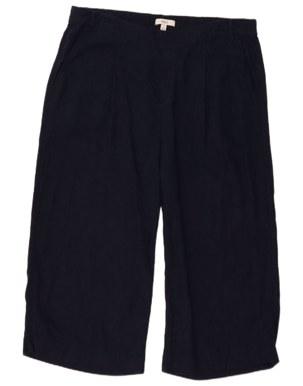 Marks & Spencer Womens Capri Trousers UK 20 2XL W40 L23 Navy Blue Linen