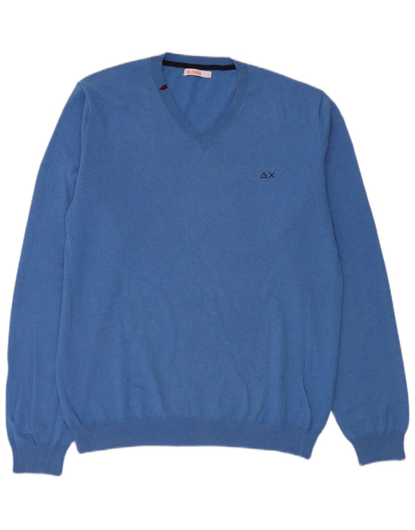 Sun68 Womens V-Neck Jumper Sweater UK 18 XL Blue Merino Wool