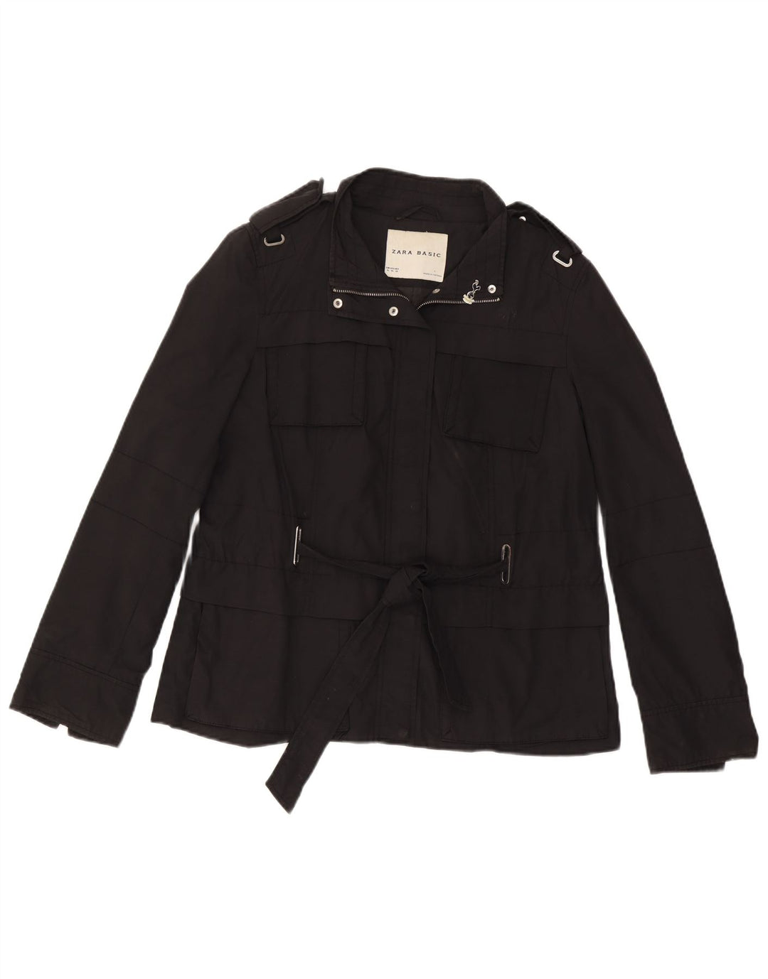 Zara Womens Military Jacket UK 18 XL Black Cotton