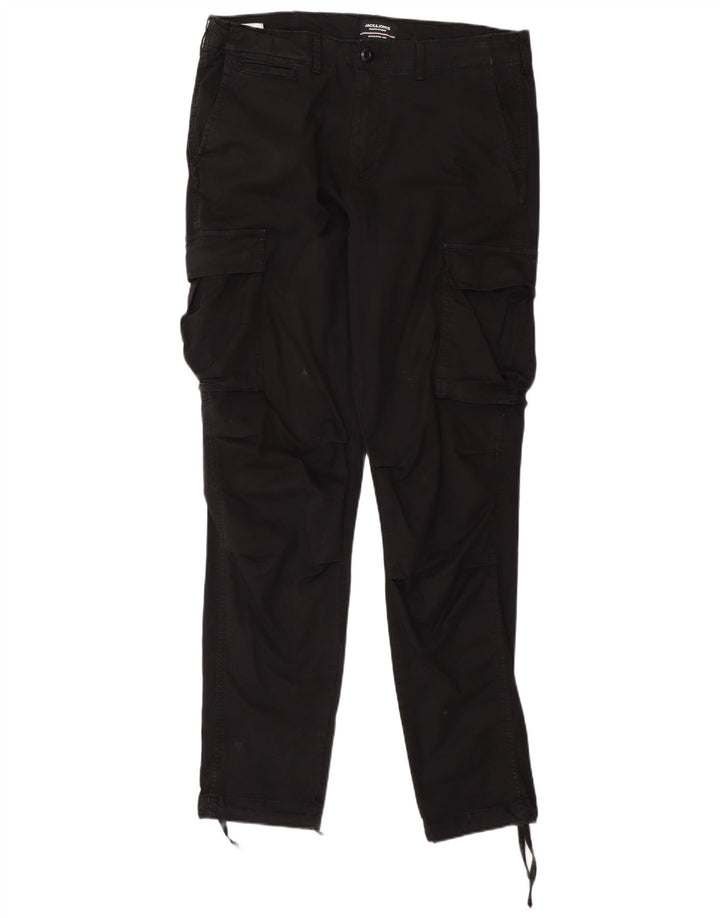 Jack & Jones Mens Slim Cargo Trousers W33 L34 Black Cotton