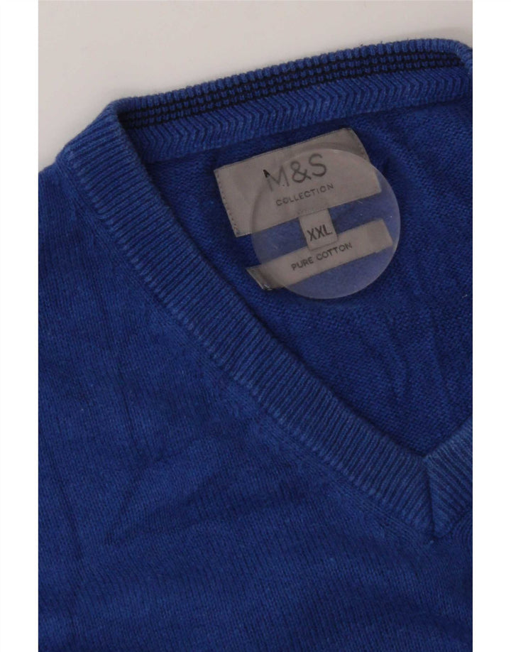 Marks & Spencer Herre V-hals sweater 2XL Blå Bomuld