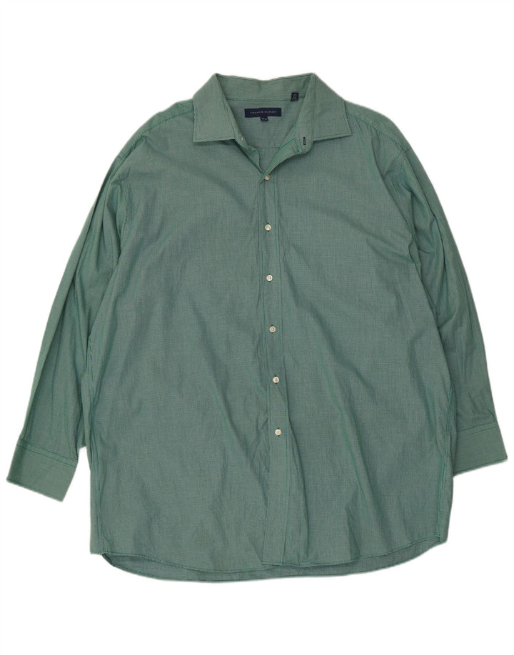 Tommy Hilfiger Mens Shirt Size 17 1/2 Large Green Gingham Cotton