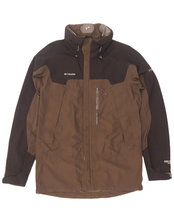 Columbia Mens Titanium Hooded Rain Jacket UK 38 Mittelbrauner Farbblock