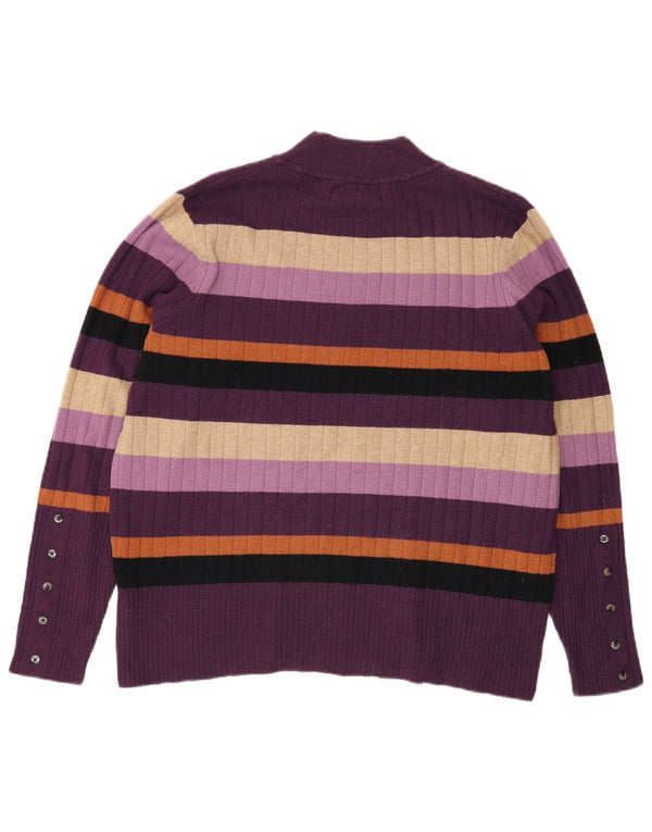 Marks & Spencer Womens Turtle Neck Jumper Sweater UK 18 XL Purple Striped