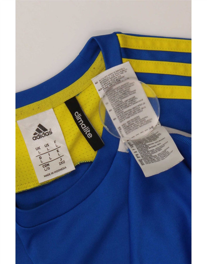 Adidas Mens Climalite T-Shirt Top Large Blue Colourblock Polyester