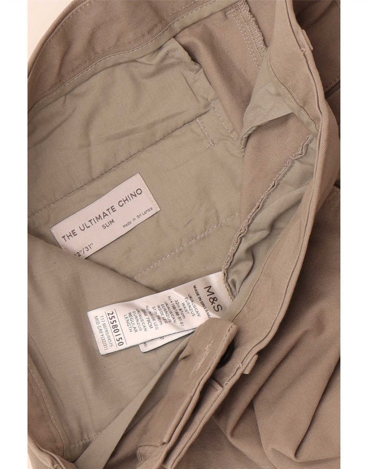 Marks & Spencer Mens Slim Chino Trousers W32 L31 Grey Cotton