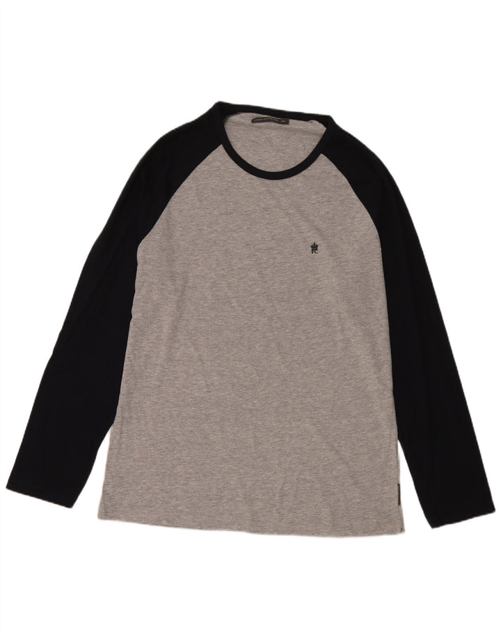 French Connection Mens Top Long Sleeve 2XL Grey Colourblock Cotton
