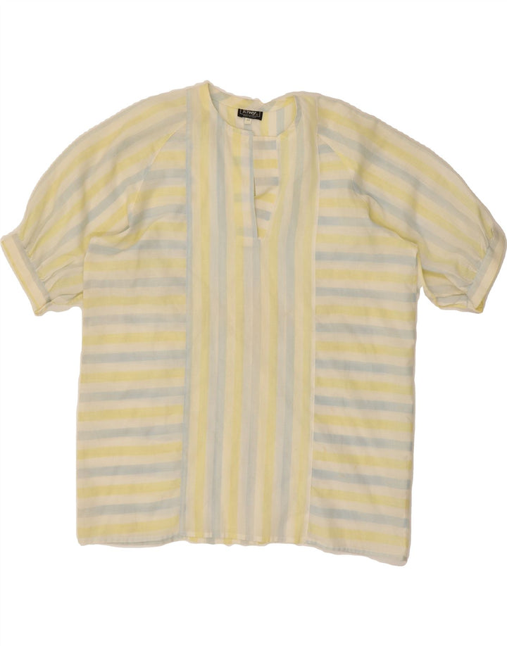 VINTAGE Womens Blouse Top IT 42 Medium Yellow Striped Cotton Vintage Vintage and Second-Hand Vintage from Messina Hembry 