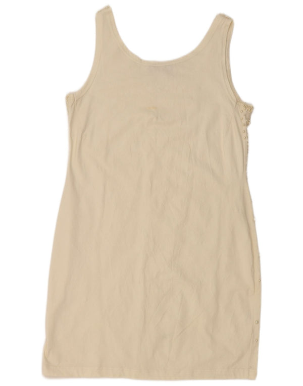 Abito tubino senza maniche vintage da donna EU 42 grande cotone beige