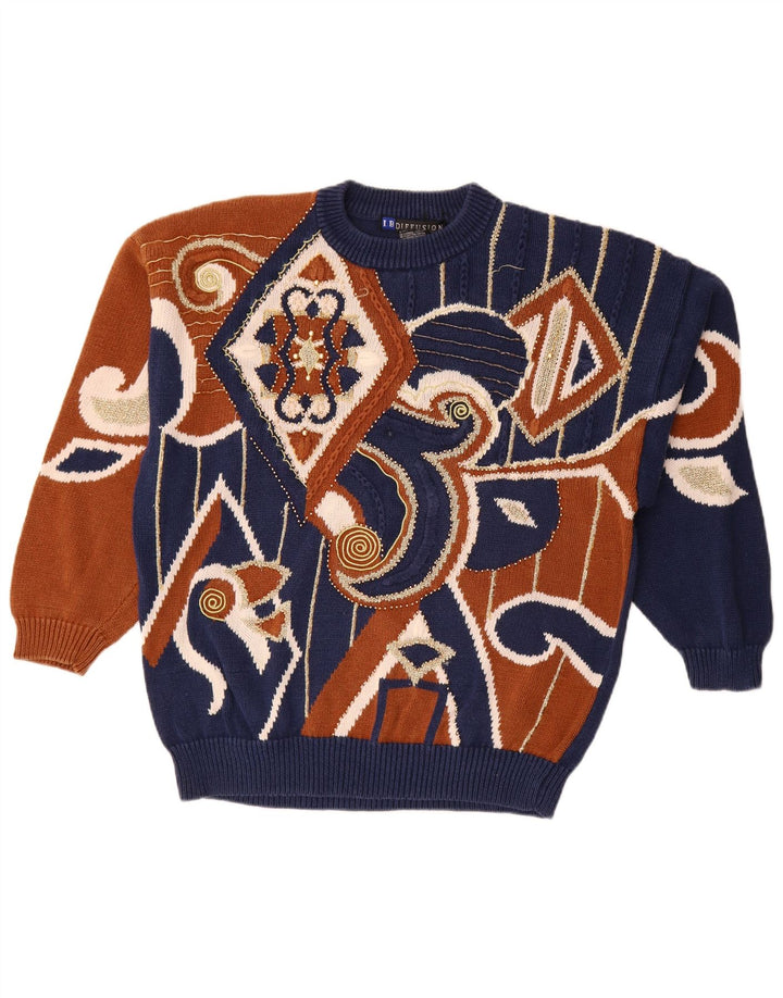 I.B Diffusion Womens Crew Neck Jumper Sweater UK 16 Large Navy Blue Paisley