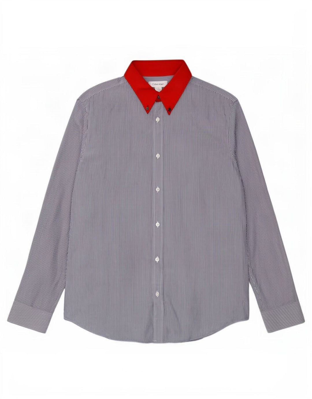 Calvin Klein Herrenhemd, groß, blaue Nadelstreifen-Baumwolle