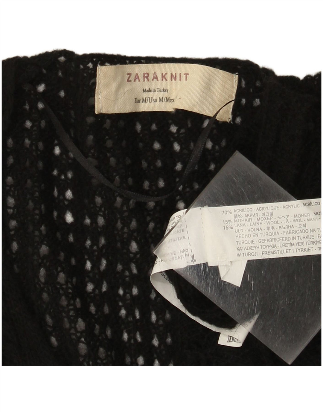Zara Womens V-Neck Jumper Sweater UK 12 Medium Black Acrylic