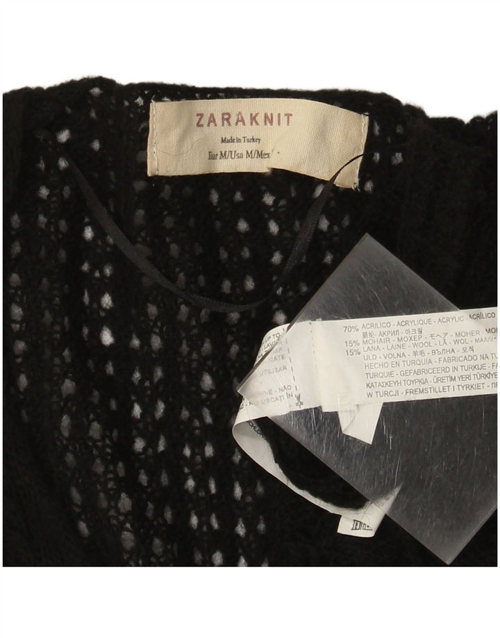Zara Womens V-Neck Jumper Sweater UK 12 Medium Black Acrylic