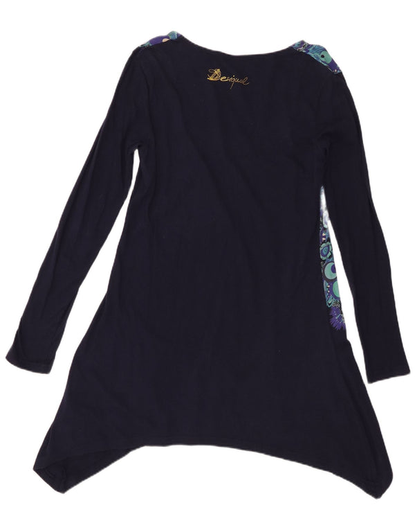Desigual Top tunica a maniche lunghe da donna UK 14 Large Navy Blue Paisley