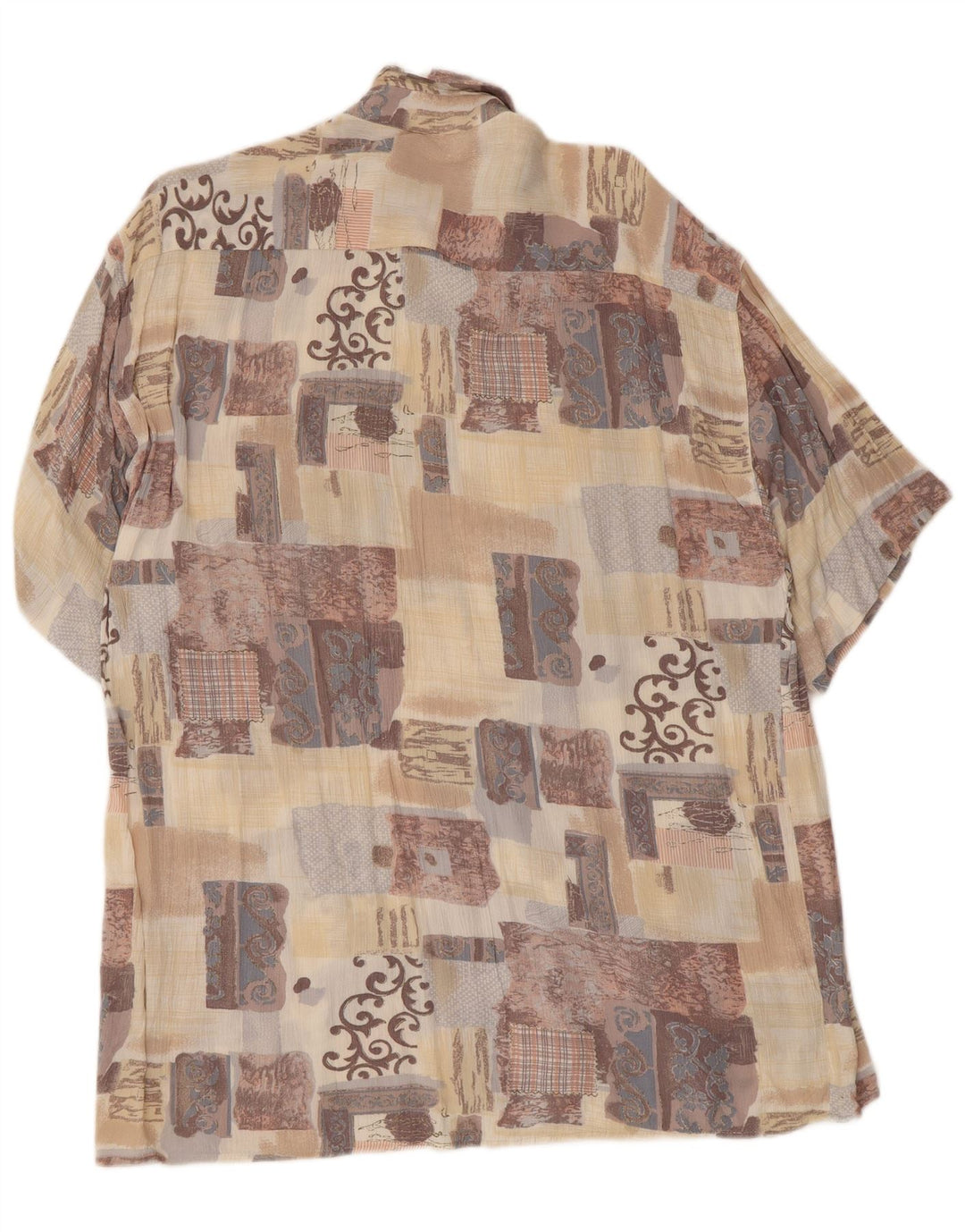 Vintage Mens Short Sleeve Shirt Large Beige Patchwork