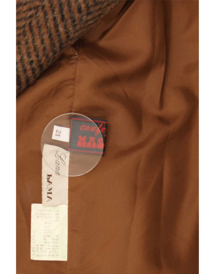 Vintage Womens Double Breasted Coat UK 14 Large Brown Herringbone Wool