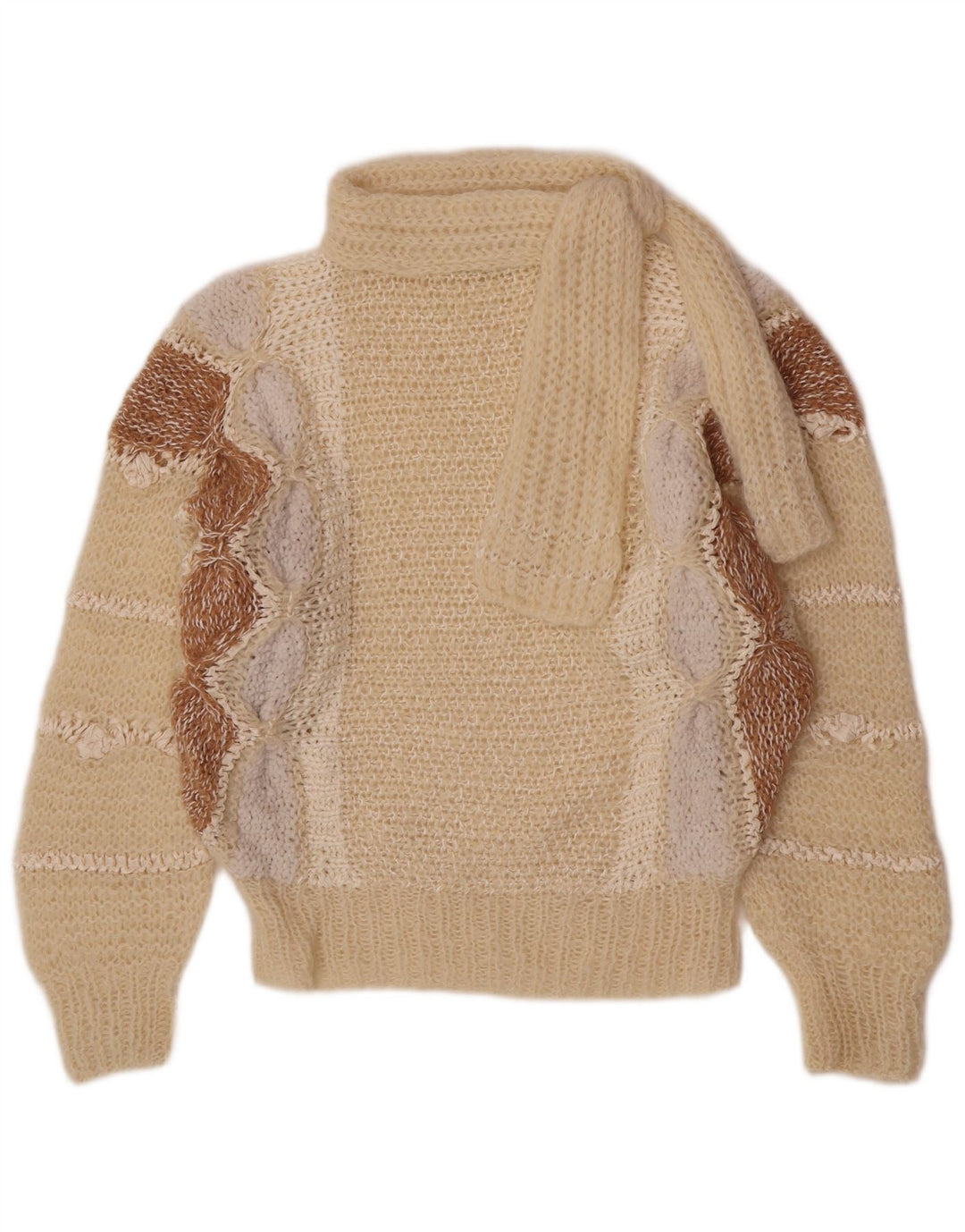 Maglione maglione vintage da donna con collo dolcevita UK 14 medio bianco sporco retrò