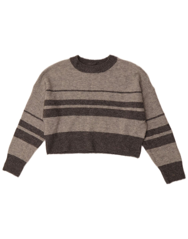 Topshop Dame Petite Crop Crew Neck Jumper Sweater UK 8 Small Grå Stribet