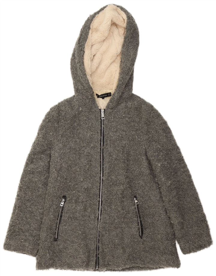 Zara Womens Hooded Oversized Bomber Jacket UK 6 XS Grey Polyester