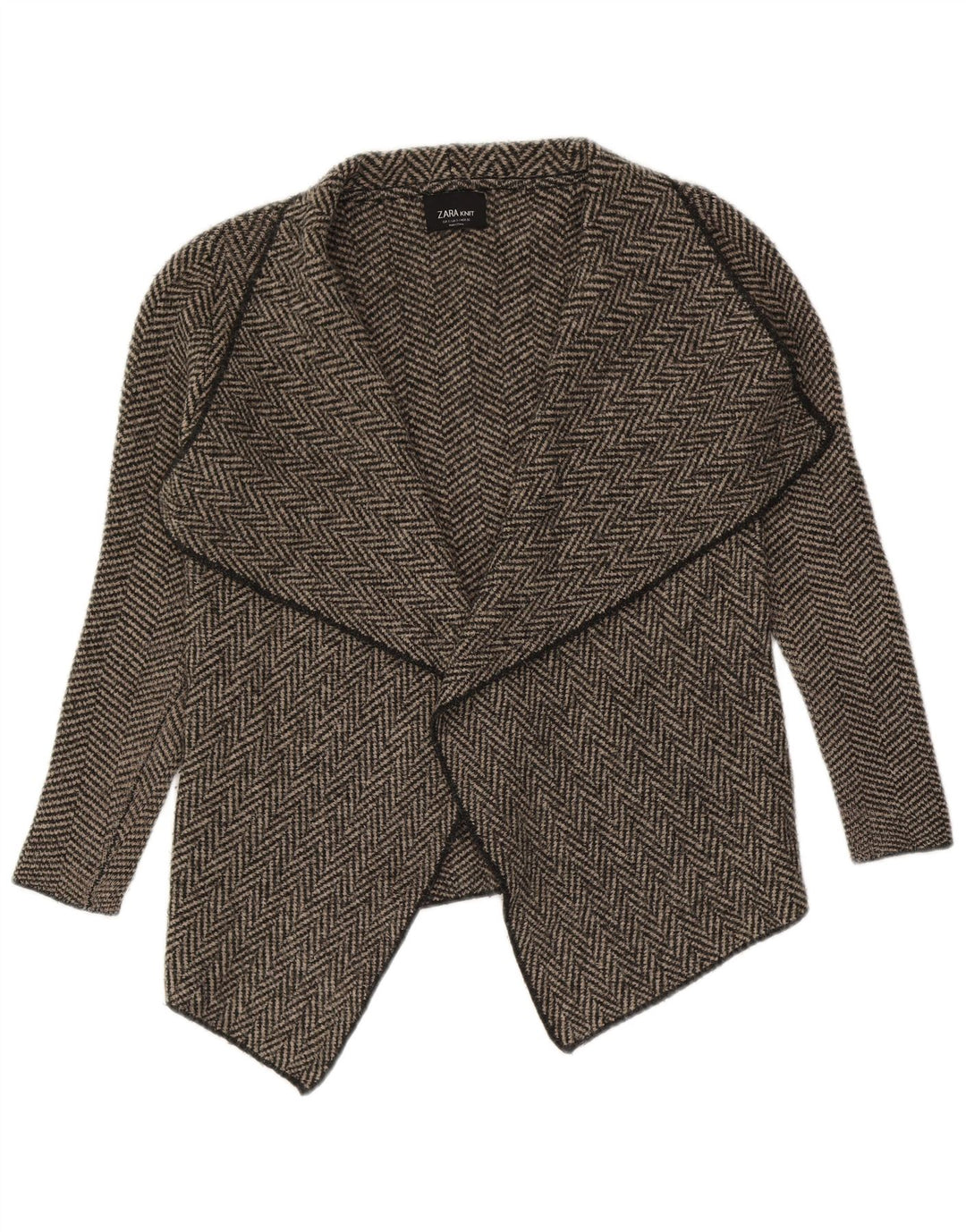 Zara Womens Asymétrique Ouvert Cardigan Pull UK 10 Petit Gris Chevrons