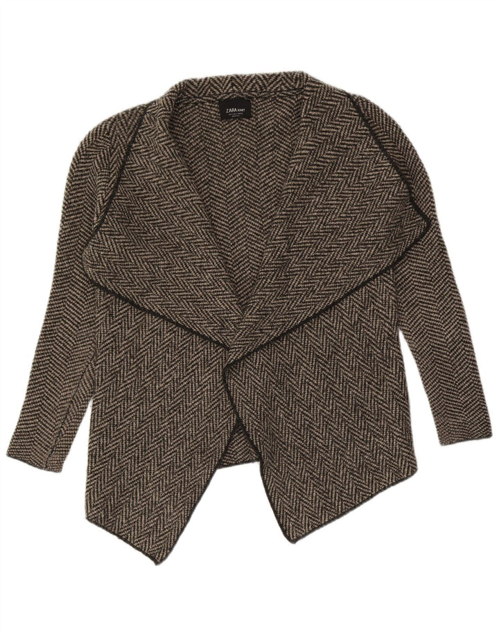 Zara Womens Asymétrique Ouvert Cardigan Pull UK 10 Petit Gris Chevrons