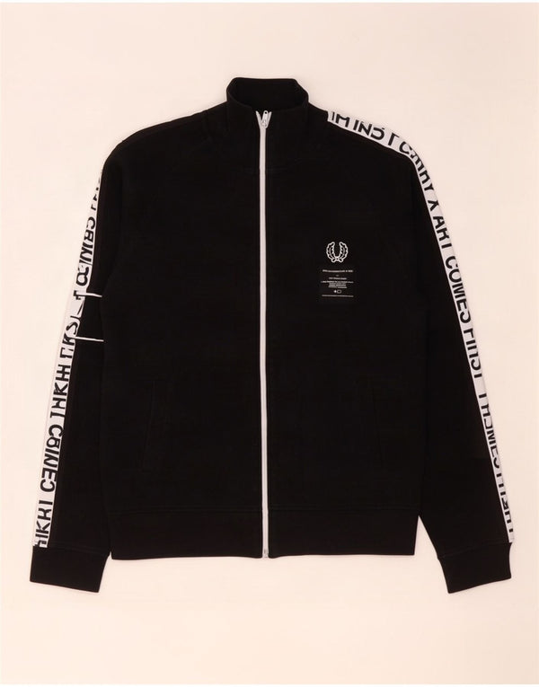 Fred Perry Mens Graphic Tracksuit Top Jacket Small Black Colourblock Cotton