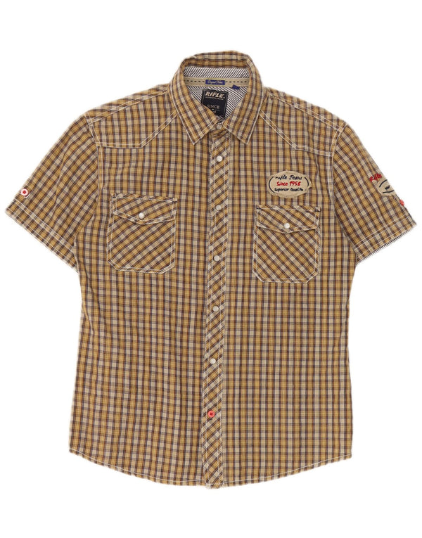 Rifle Chemise graphique à manches courtes pour homme en coton à carreaux jaune moyen