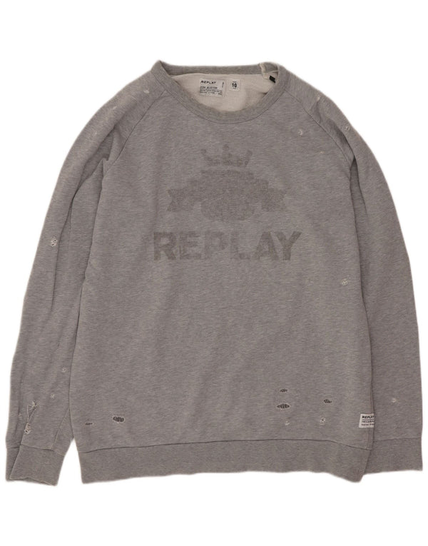Replay Boys Túlméretes Grafikus Distressed Pulóver 9-10 éves szürke