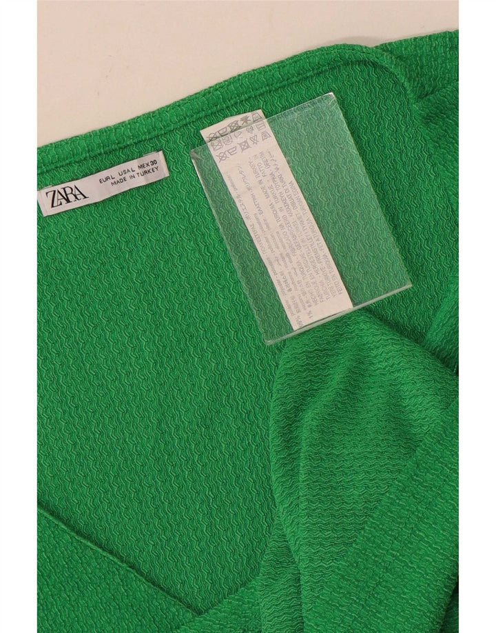 Zara Womens Crop Bluse Top UK 16 Large Green Polyester