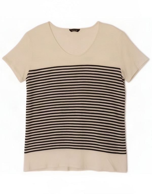 Massimo Dutti Damen T-Shirt Top UK 18 XL weiß gestreift Baumwolle