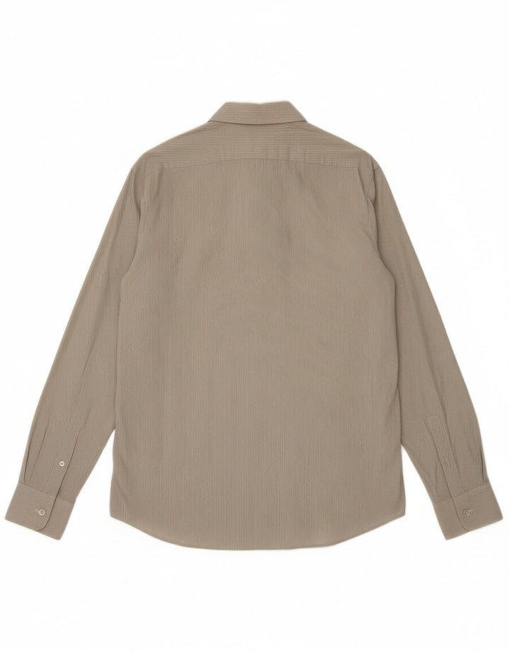 HUGO BOSS Mens Shirt Size 40 15 3/4 Medium Beige Pinstripe