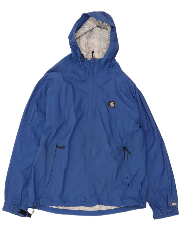 Carhartt Regnjakke med hætte til mænd UK 40 Stor blå nylon