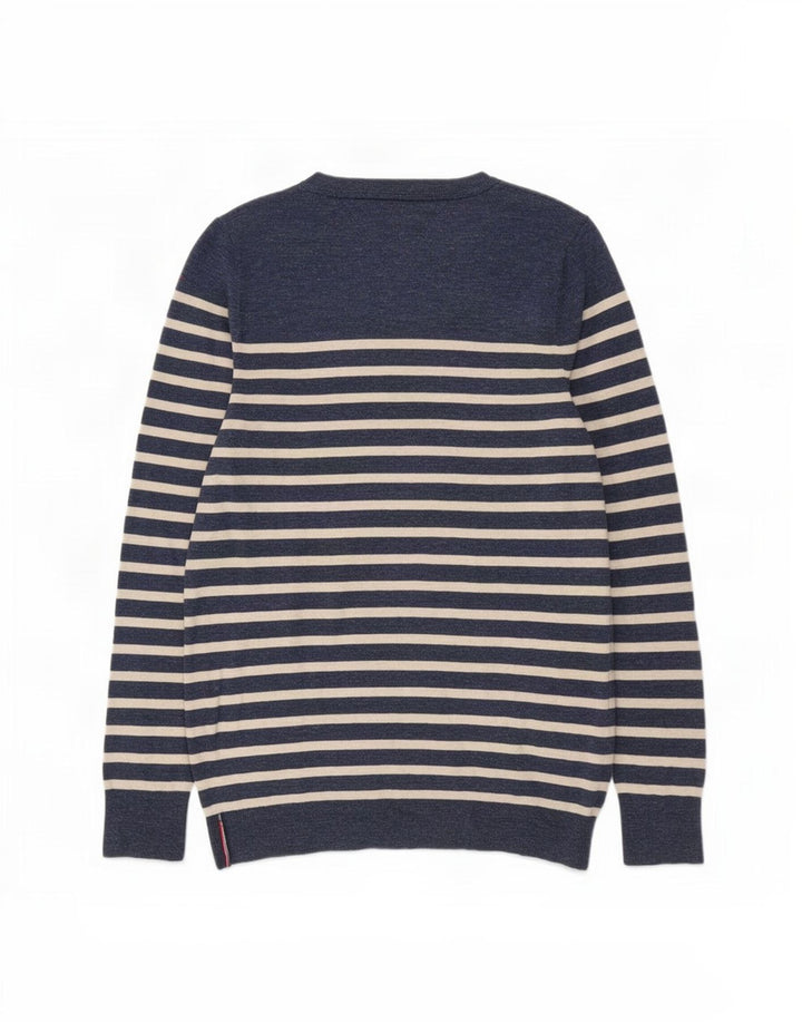 Tommy Hilfiger Mens Boat Neck Jumper Sweater Medium Navy Blue Striped