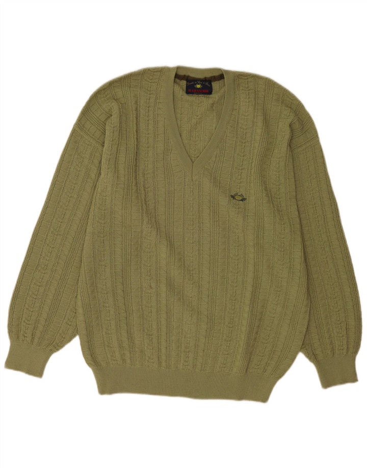 Il Granchio Mens V-Neck Jumper Sweater Large Green Wool