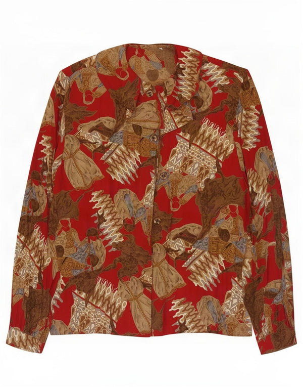 Damska bluzka koszulowa oversize w stylu vintage UK 10 Small Red Colorblock