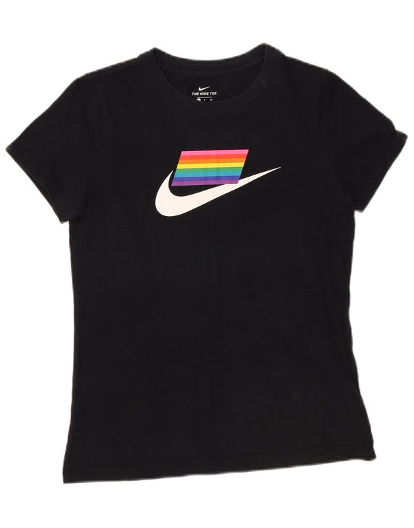 Nike Womens Graphic T-Shirt Top UK 10 Small Schwarz Baumwolle