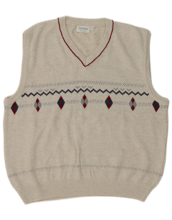 Canda Mens Vest Tank Top Large Beige Argyle/Diamond Cotton