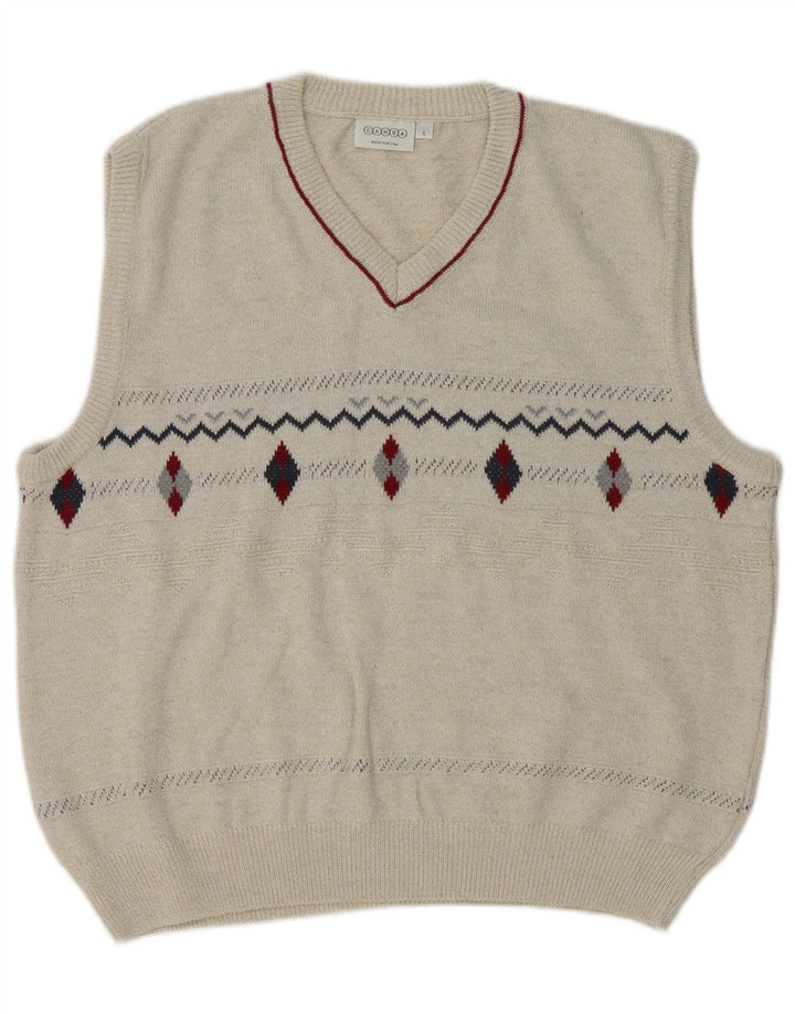 Canda Mens Vest Tank Top Large Beige Argyle/Diamond Cotton