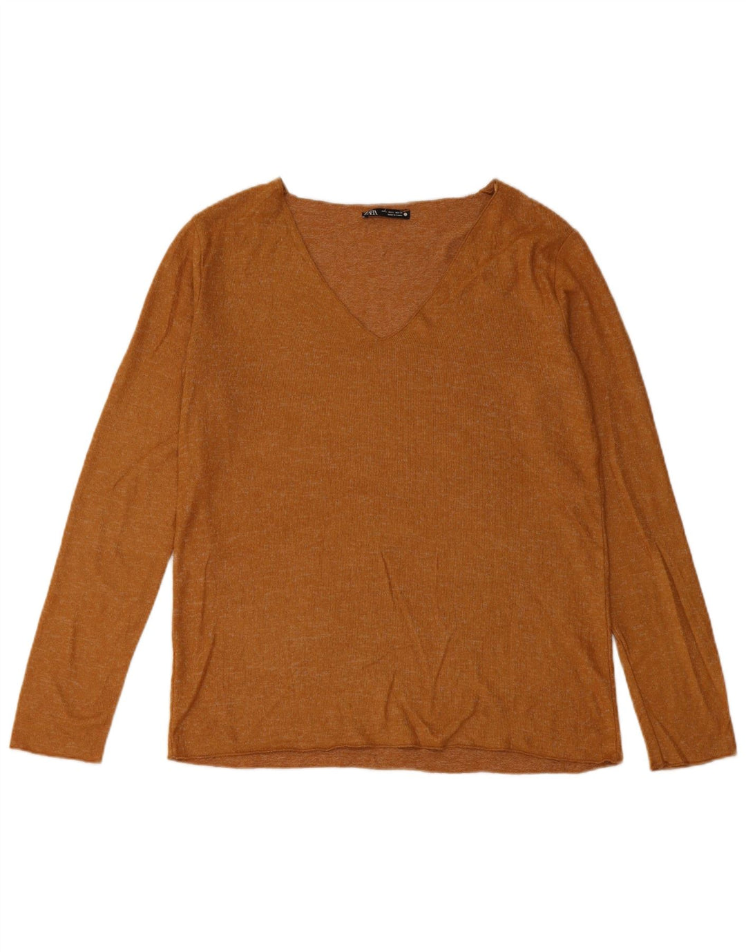 Zara Womens Top Long Sleeve UK 14 Large Brown