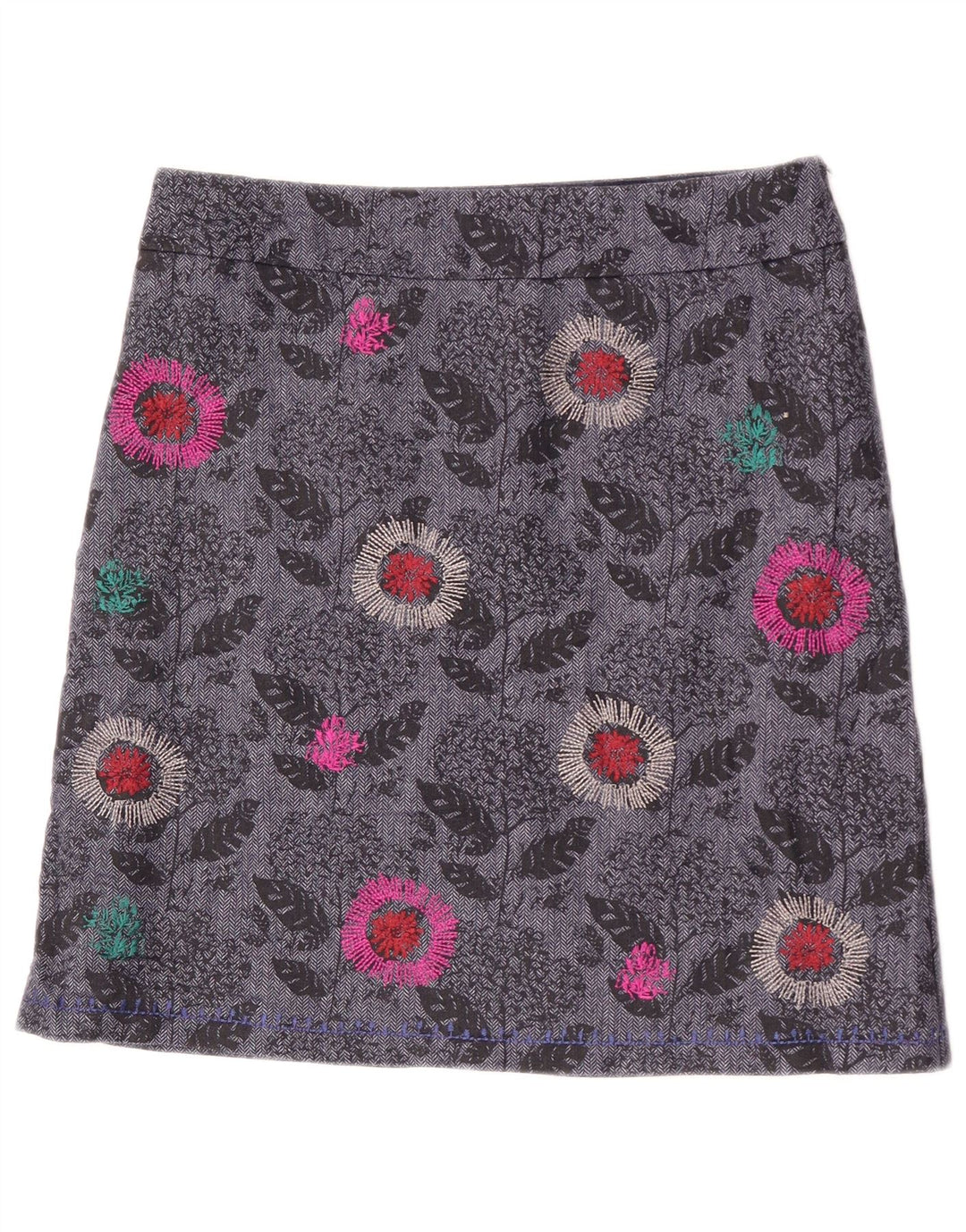 White Stuff Lige nederdel til kvinder UK 12 Medium W31 Grå blomsterpolyester