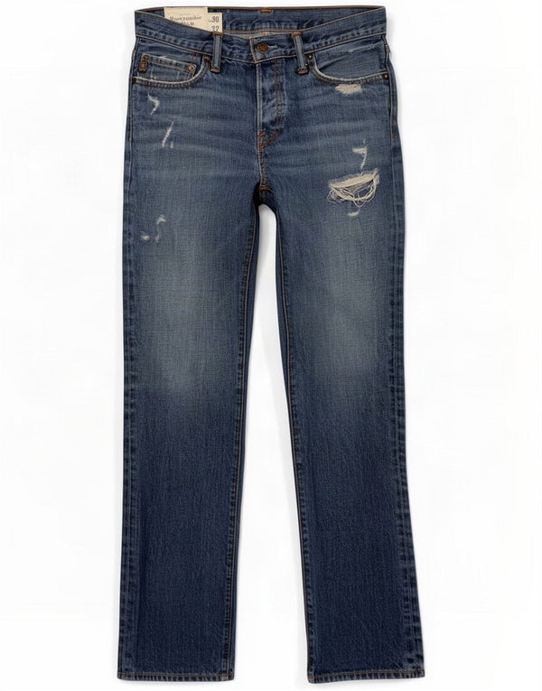 Abercrombie & Fitch Mens Distressed Straight Jeans W30 L32 Navy Blue Cotton